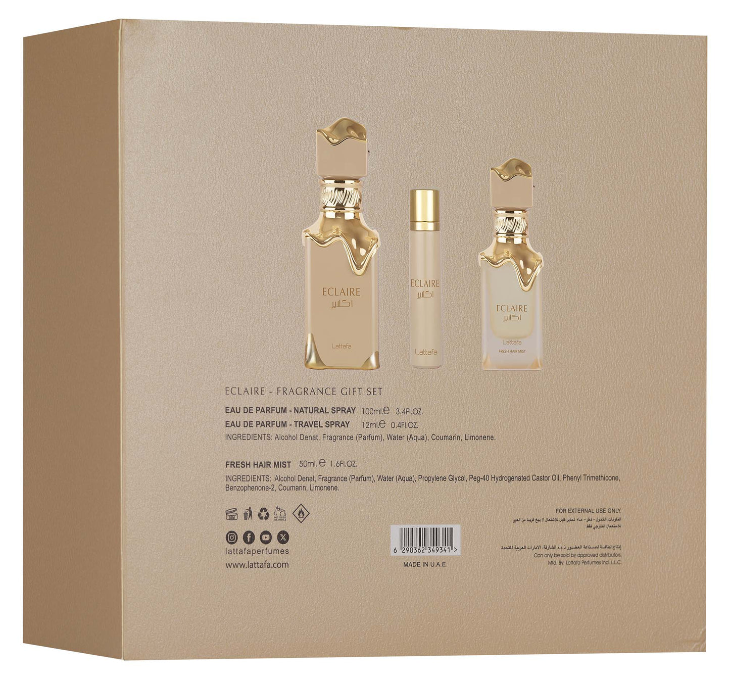 Conjunto de Presentes Lattafa – Eclaire 100ml + 12ml + Névoa Capilar