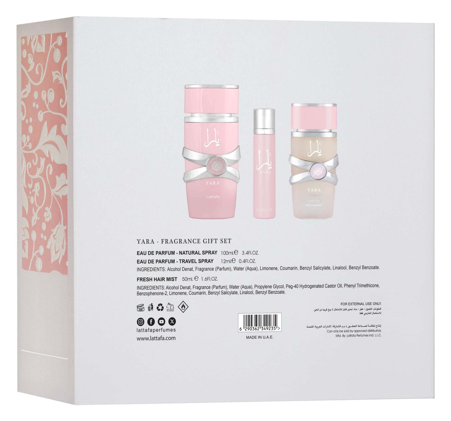 Conjunto de Presentes Lattafa – Yara 100ml + 12ml + Névoa Capilar