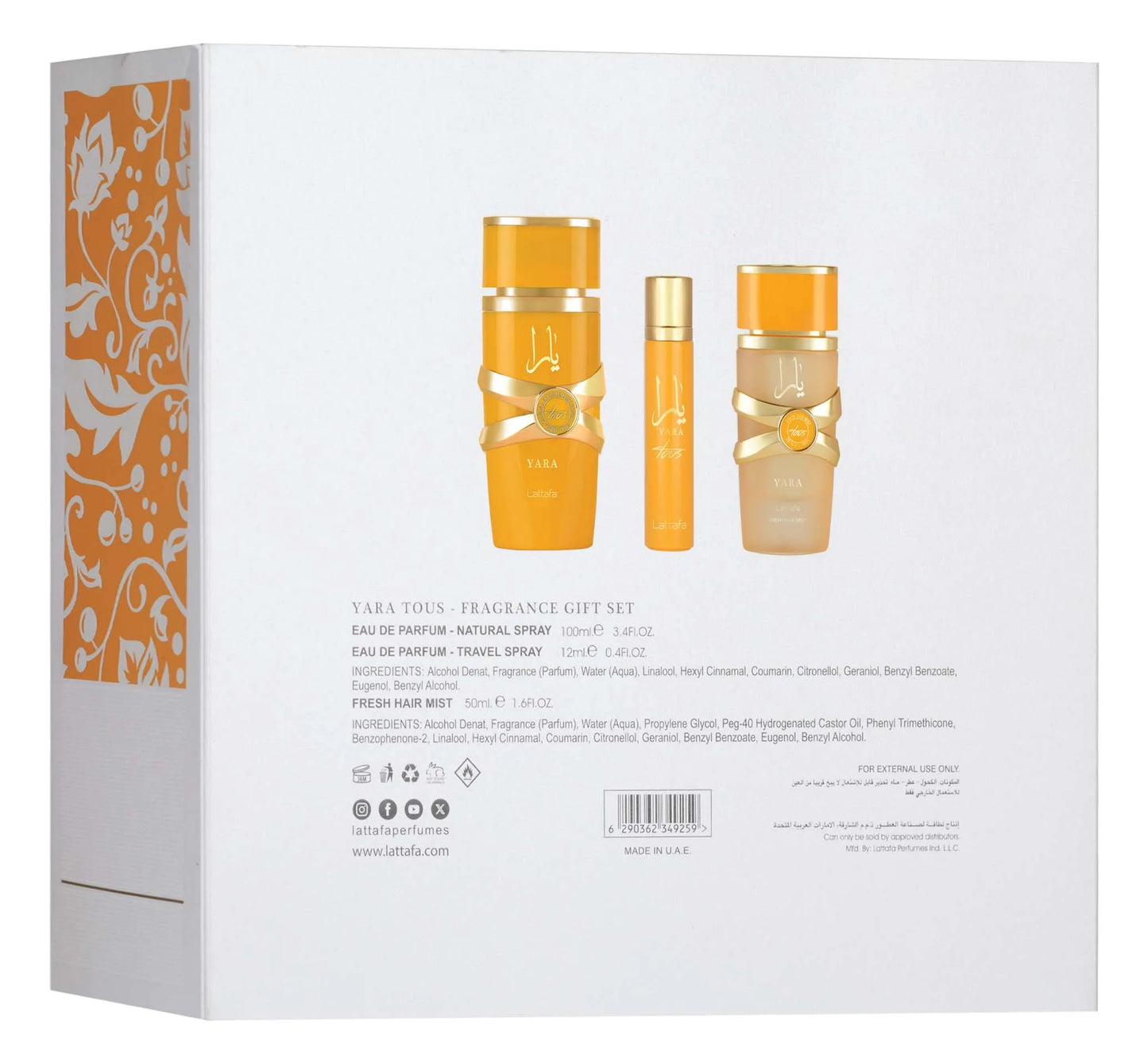 Conjunto de Presentes Lattafa – Yara Tous 100ml + 12ml + Névoa Capilar